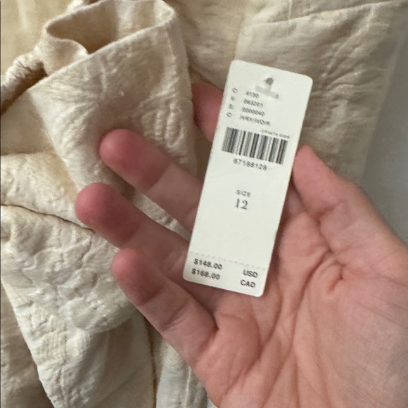 Anthropologie Cream Floral Flower Textured Shift Mini Dress Bow Strapless 12 - Picture 6 of 6